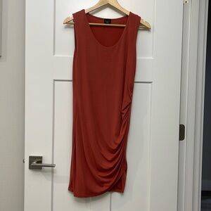 Form Fitting Rouched Slit Midi Dress